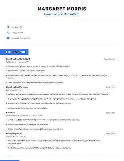 Construction Consultant Resume