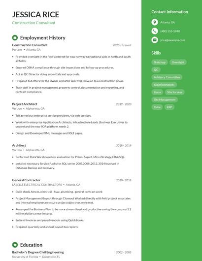 Construction Consultant Resume