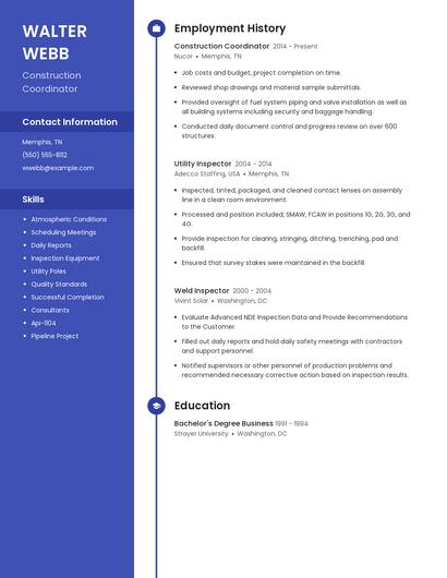 Construction Coordinator Resume