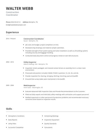 Construction Coordinator Resume