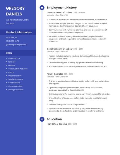 Construction Craft Labour Resume