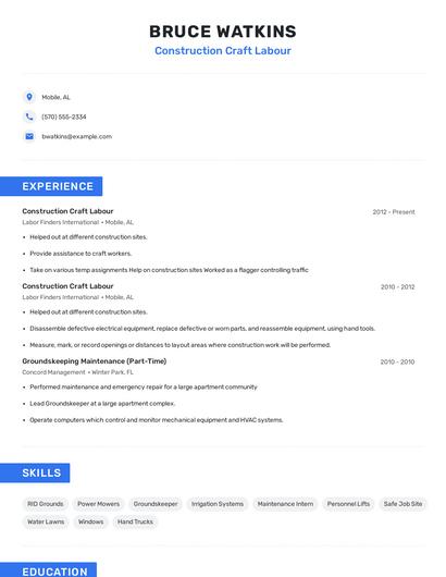 Construction Craft Labour Resume
