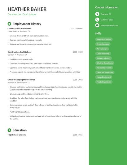 Construction Craft Labour Resume