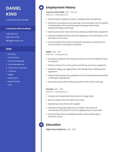 Construction Driller Resume