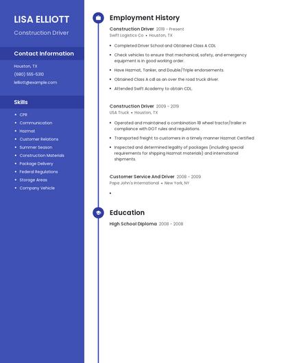Construction Driver Resume