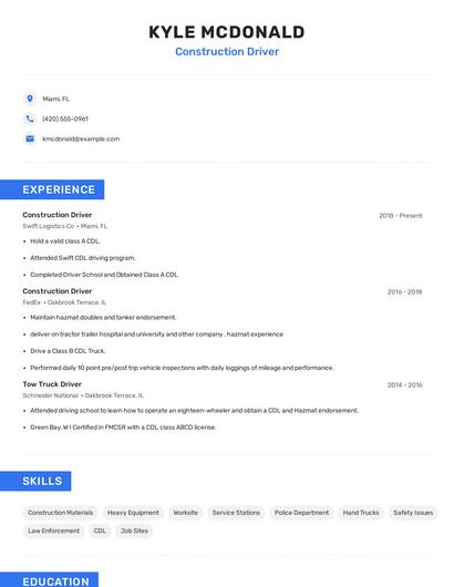 Construction Driver Resume