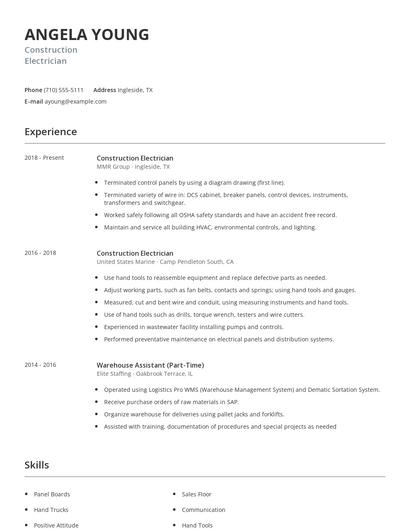 Construction Electrician Resume
