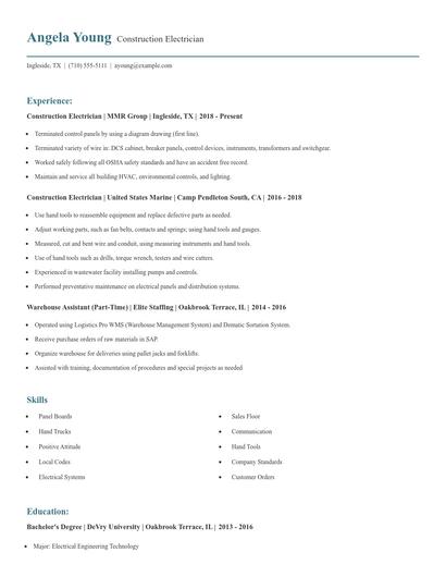Construction Electrician Resume