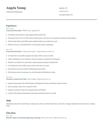 Construction Electrician Resume