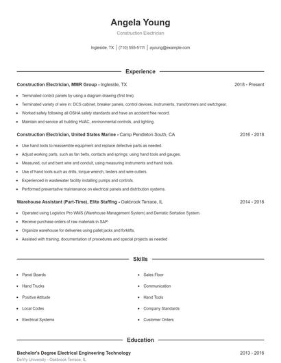 Construction Electrician Resume