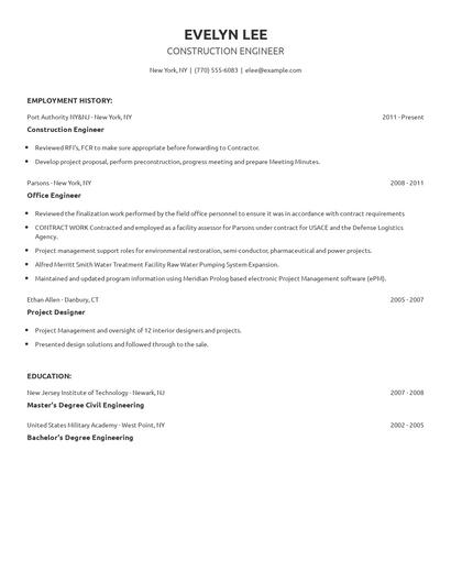 Construction Engineer Resume