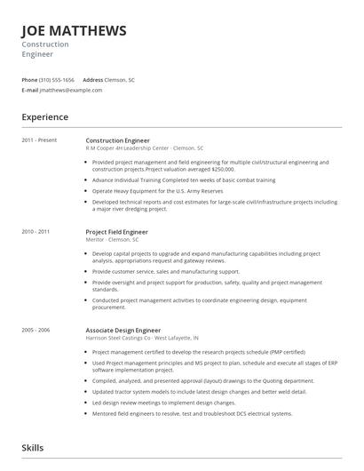 Construction Engineer Resume