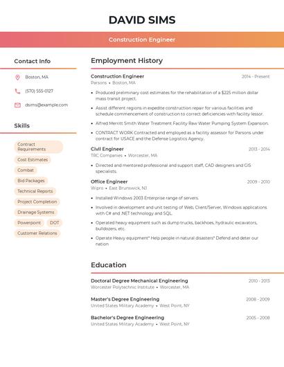 Construction Engineer Resume