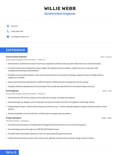 Construction Engineer Resume