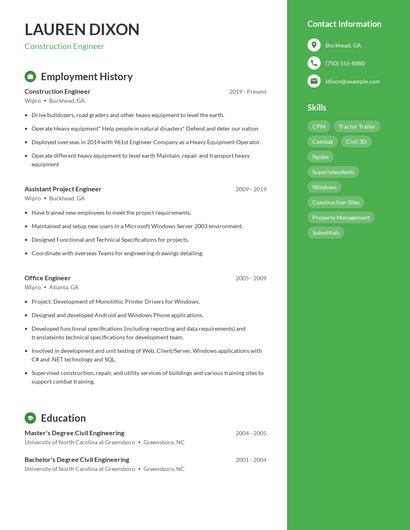 Construction Engineer Resume