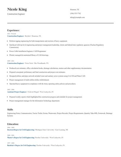 Construction Engineer Resume