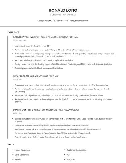 Construction Engineer Resume