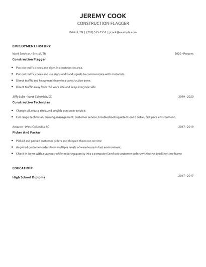 Construction Flagger Resume