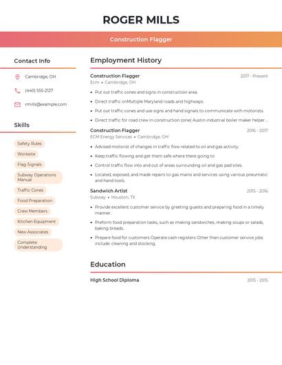 Construction Flagger Resume
