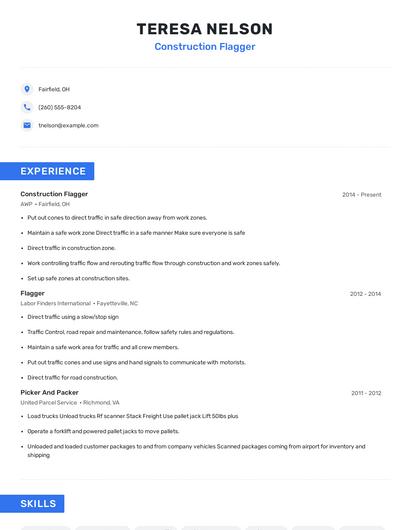 Construction Flagger Resume