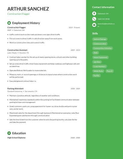 Construction Flagger Resume