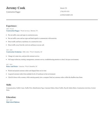 Construction Flagger Resume