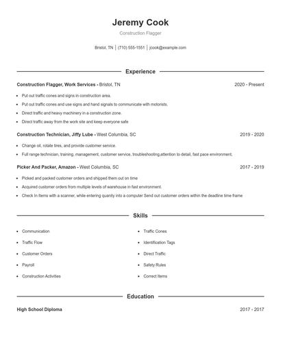 Construction Flagger Resume