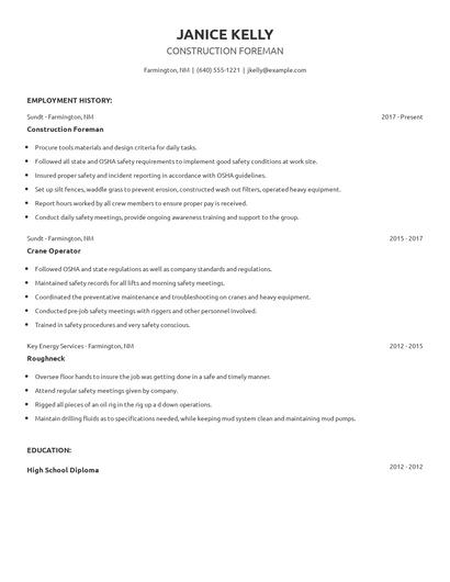 Construction Foreman Resume