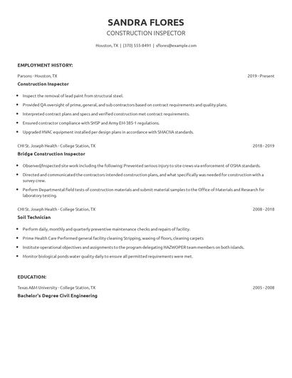 Construction Inspector Resume