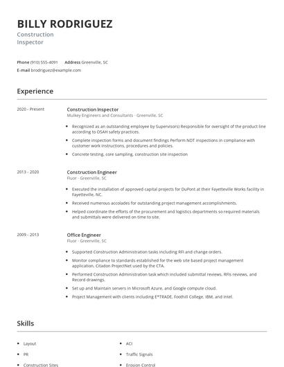 Construction Inspector Resume