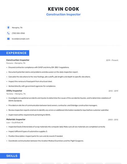 Construction Inspector Resume