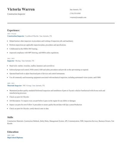 Construction Inspector Resume