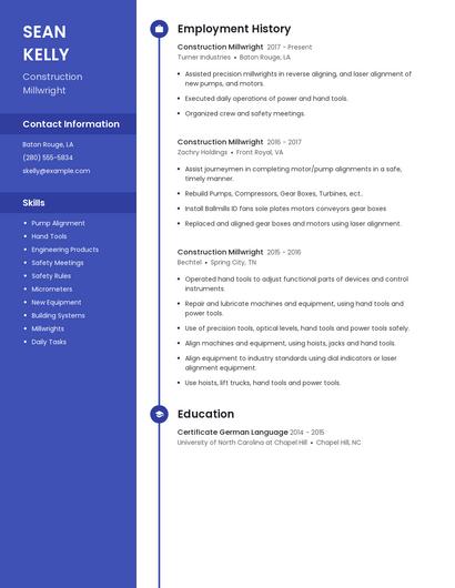 Construction Millwright Resume