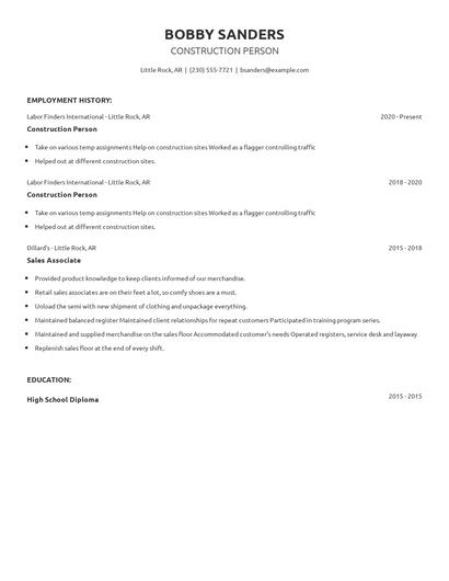 Construction Person Resume
