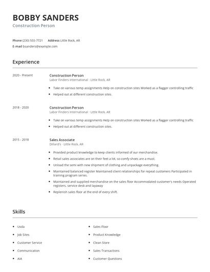 Construction Person Resume