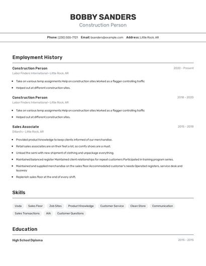 Construction Person Resume