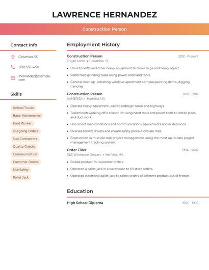 Construction Person Resume