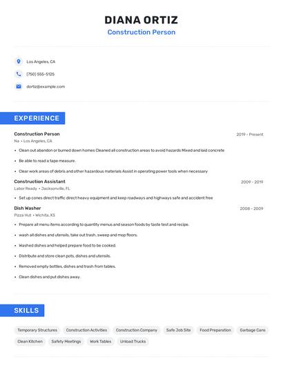 Construction Person Resume