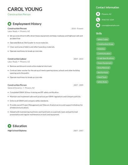 Construction Person Resume