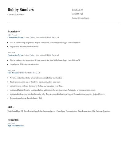 Construction Person Resume