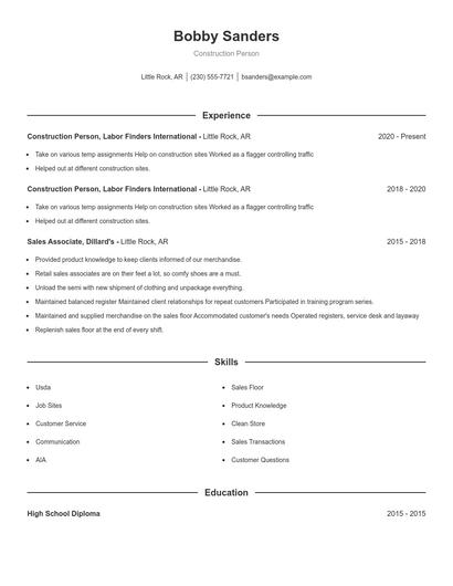 Construction Person Resume