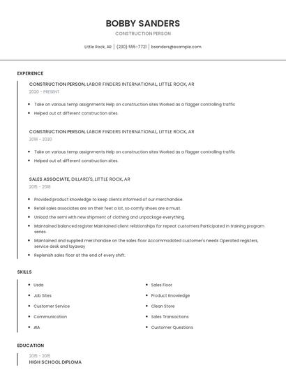 Construction Person Resume