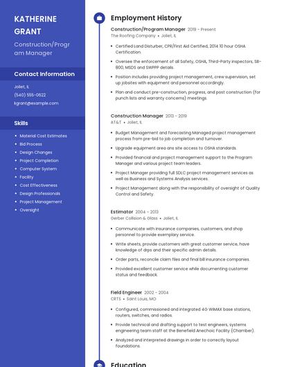 Construction/Program Manager Resume