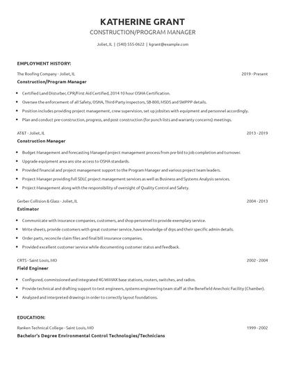 Construction/Program Manager Resume