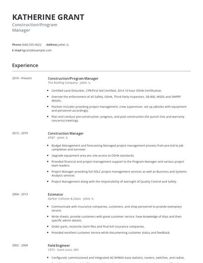 Construction/Program Manager Resume
