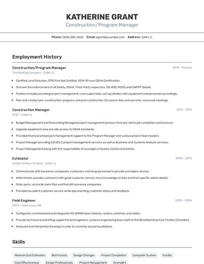 Construction/Program Manager Resume