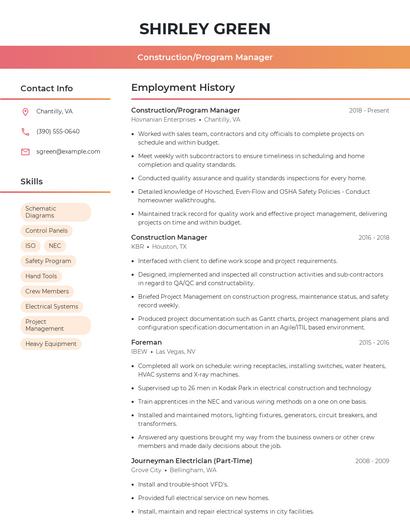 Construction/Program Manager Resume