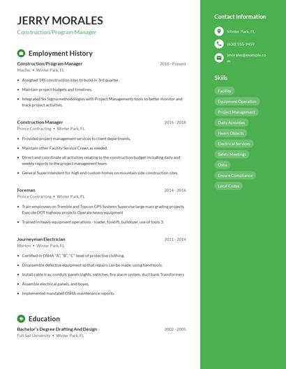 Construction/Program Manager Resume