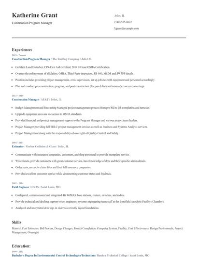 Construction/Program Manager Resume