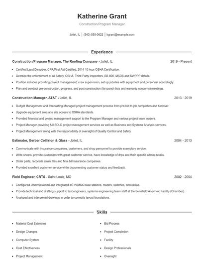 Construction/Program Manager Resume
